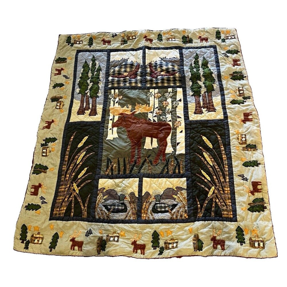 Patch Magic Lodge Moose Quilted Wall Hanging/Throw Cotton 52x61 in Cottagecore
